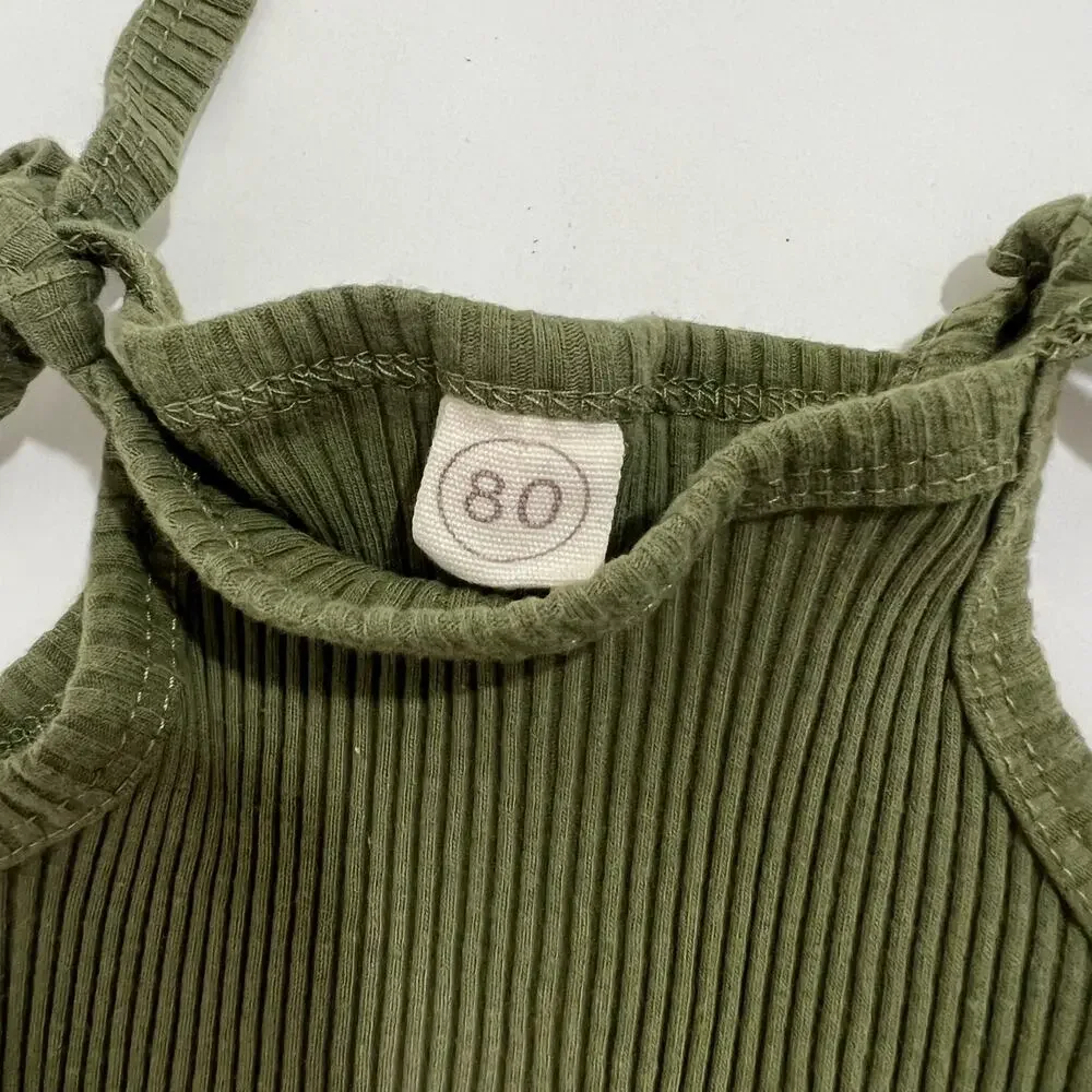 Hunter Green Tie Strap Ribbed Sleeveless Bodysuit Size 80